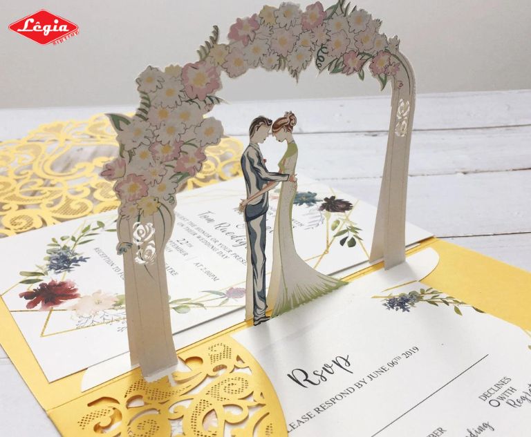 in thiệp cưới đẹp Thiệp mời cưới 3D trang nhã