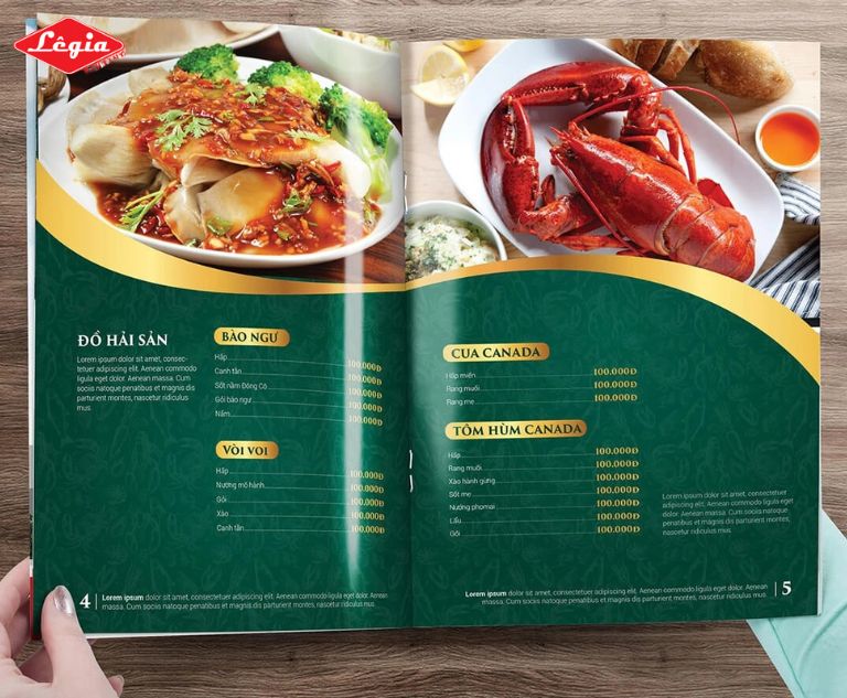 menu nhà hàng Menu kèm hình minh họa chân thực