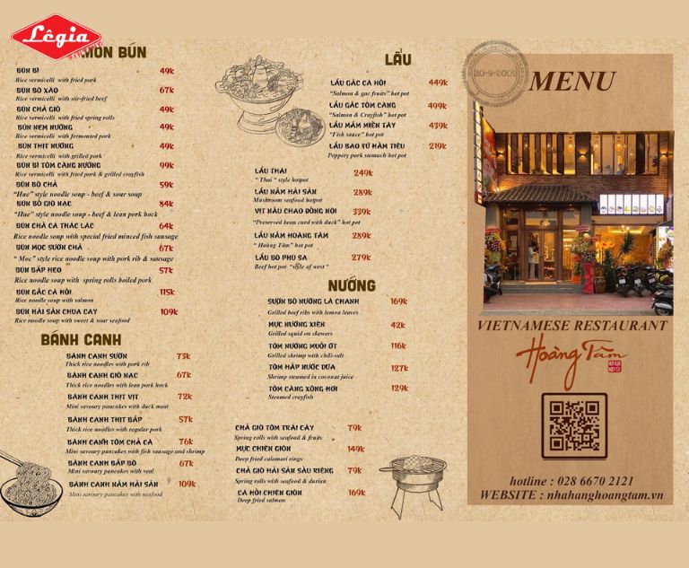 menu nhà hàng Menu nhà hàng đơn giản với đầy đủ thông tin
