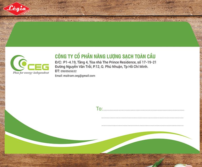 Mẫu phong bì độc đáo kết hợp màu sắc theo logo của công ty