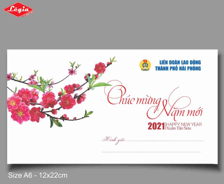 Phong bì Tết in hình ảnh hoa đào quen thuộc