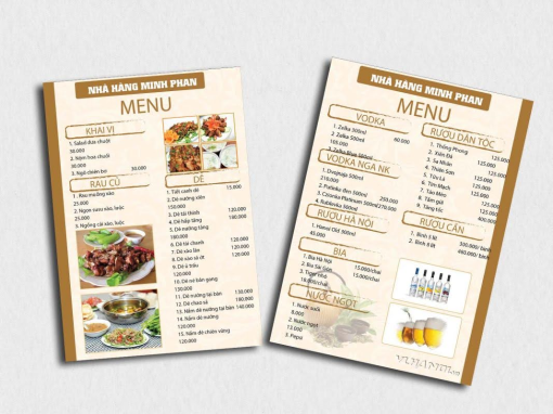 In Menu bìa cứng bồi Carton bền đẹp cho quán ăn